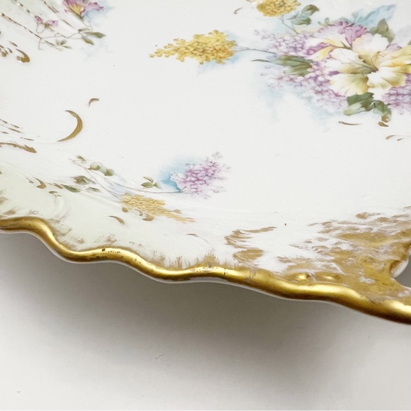 Vintage CT Carl Tielsch Germany Purple Yellow Floral Gilt Porcelain Shallow Bowl - Picture 14 of 15